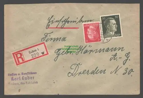 B9394 R-Brief Gebr. Hörmann A.-G. Guben 1 1943 Karl Ender  Kaffee u. Konfitüren