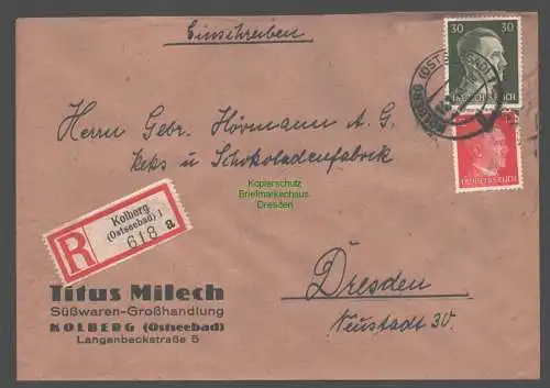 B9469 R-Brief Gebr. Hörmann A.-G. Kolberg (Ostseebad) 1 a 1943 Titus Milech