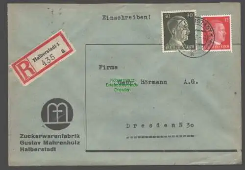B9398 R-Brief Gebr. Hörmann A.-G. Halberstadt 1 a 1943 Gustav Mahrenholz