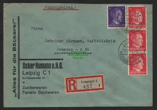 B9512 R-Brief Gebr. Hörmann A.-G. Leipzig C1f 1942 Oskar Humann o.H.G. Backwaren