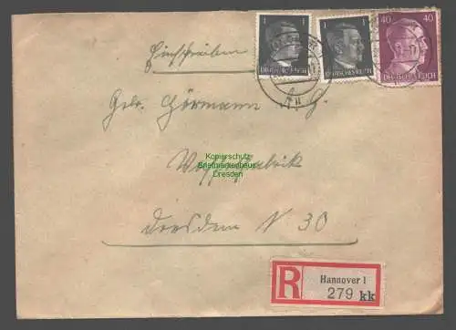 B9423 R-Brief Gebr. Hörmann A.-G. Hannover 1 kk 1943 H. Hublitz Wiener Keks