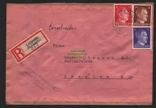 B9501 R-Brief Gebr. Hörmann A.-G. Langenöls (Bz Liegnitz 1942 Gemeinschaftswerk