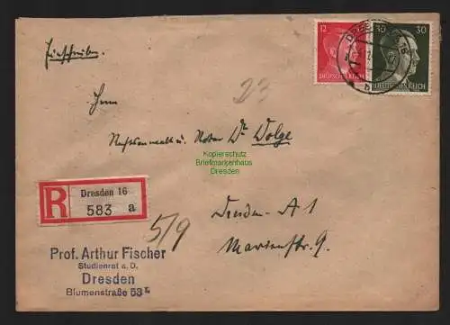 B9255 R-Brief Gebr. Hörmann A.-G. Dresden 16 a 1942 Prof. Arthur Fischer
