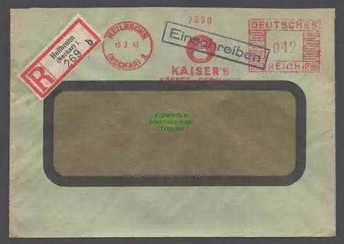 B9428 R-Brief Gebr. Hörmann A.-G. Heilbronn (Neckar) 1 b 1943 Kaisers Kaffee