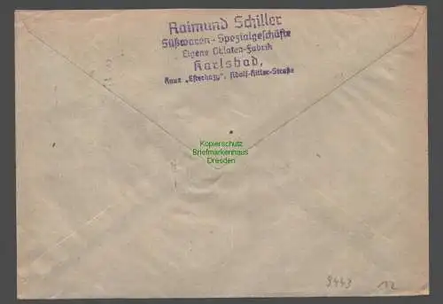 B9443 R-Brief Gebr. Hörmann A.-G. Karlsbad 1 1943 Raimund Schiller  Süßwaren