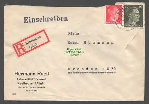 B9460 R-Brief Gebr. Hörmann A.-G. Kaufbeuren 1943 Hermann Rueß Lebensmittel