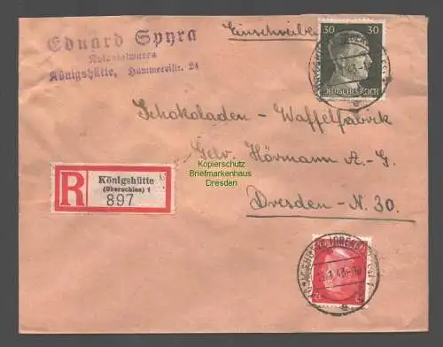 B9485 R-Brief Gebr. Hörmann A.-G. Königshütte (Oberschles) 1 1943 Eduard Spyra