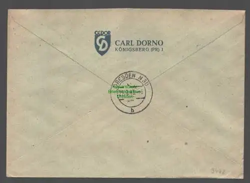 B9478 R-Brief Gebr. Hörmann A.-G. Königsberg (Pr) 1 e 1943 Carl Dorno Kaffee