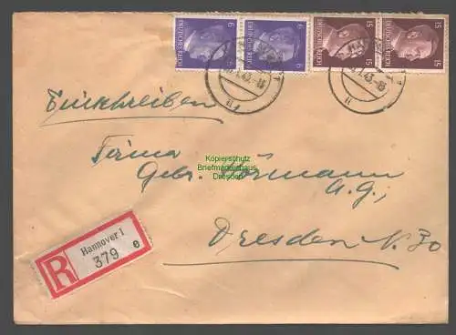 B9422 R-Brief Gebr. Hörmann A.-G. Hannover 1 e 1943 H. Hublitz Wiener Keks
