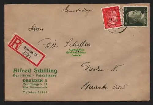 B9258 R-Brief Gebr. Hörmann A.-G. Dresden 19 1943 Alfred Schilling Konditorei F