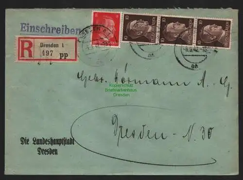 B9254 R-Brief Gebr. Hörmann A.-G. Dresden 1 pp 1942 Landshauptstadt Dresden