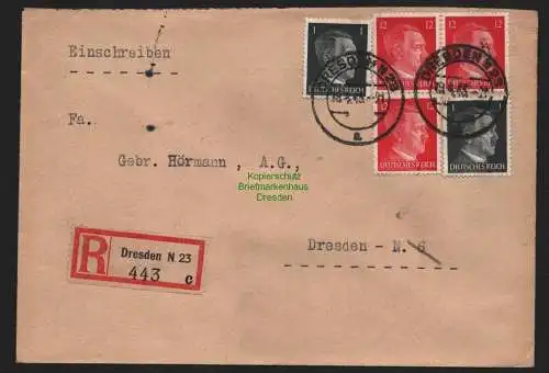 B9290 R-Brief Gebr. Hörmann A.-G. Dresden N 23 c 1943 Lehmann & Leichsenring