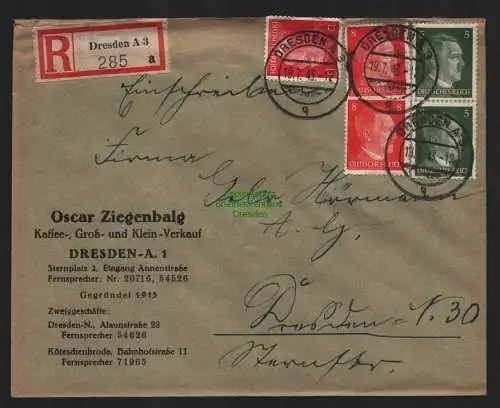 B9278 R-Brief Gebr. Hörmann A.-G. Dresden A 3 a 1943 Oskar Ziegenbalg  Kaffee-