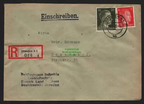B9268 R-Brief Gebr. Hörmann A.-G. Dresden A 1 d 014 1943  Reichsgruppe Industrie