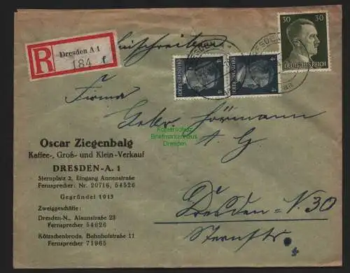 B9273 R-Brief Gebr. Hörmann A.-G. Dresden A 1 f 1943 Oskar Ziegenbalg  Kaffee-