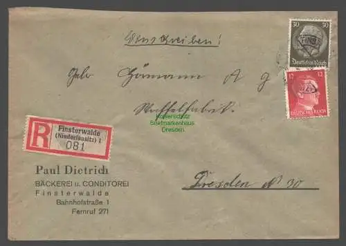 B9312 R-Brief Gebr. Hörmann A.-G. Finsterwalde 1942 Paul Dietrich Bäckerei und