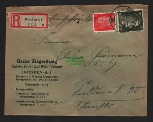 B9271 R-Brief Gebr. Hörmann A.-G. Dresden A 1 e 294 1943 Oskar Ziegenbalg Kaffee