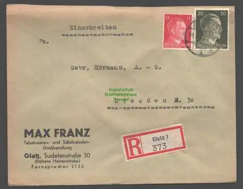 B9359 R-Brief Gebr. Hörmann A.-G. Glatz 1 1942 Max Franz Tabakwaren und Schoko
