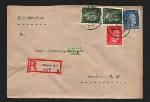 B9279 R-Brief Gebr. Hörmann A.-G. Dresden A 3 a 1943 Lehmann & Leichsenring