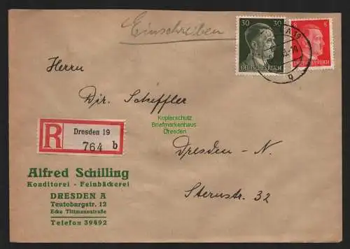 B9260 R-Brief Gebr. Hörmann A.-G. Dresden 19 b 1943 Alfred Schilling Konditorei