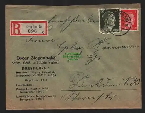 B9266 R-Brief Gebr. Hörmann A.-G. Dresden 48 c 1943 Oskar Ziegenbalg  Kaffee-,