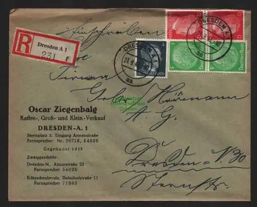 B9272 R-Brief Gebr. Hörmann A.-G. Dresden A 1 f 1943 Oskar Ziegenbalg  Kaffee-