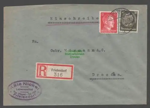 B9339 R-Brief Gebr. Hörmann A.-G. Frielendorf 1942 Käte Nickel Lebensmittel