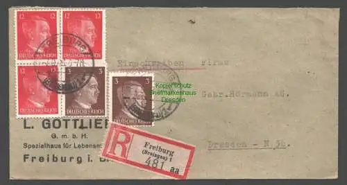 B9334 R-Brief Gebr. Hörmann A.-G. Freiburg (Breisgau) 1 aa 1943 Gottlieb Spezial