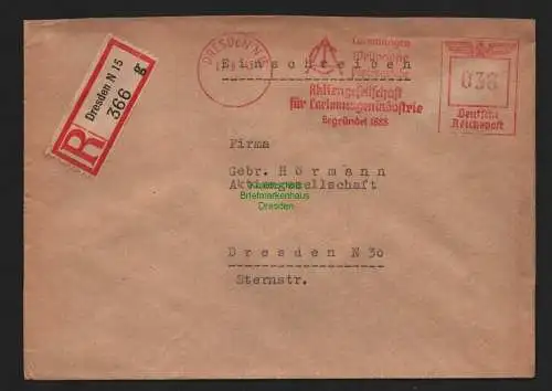 B9286 R-Brief Gebr. Hörmann A.-G. Dresden N 15 g 1943  Aktiengesellschaft für