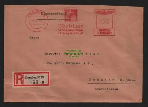 B9288 R-Brief Gebr. Hörmann A.-G. Dresden N 23 a 1943  an Direktor Scheffler