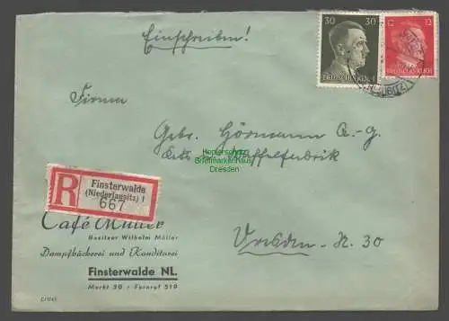B9311 R-Brief Gebr. Hörmann A.-G. Finsterwalde 1943 Cafe Müller Dampfbäckerei