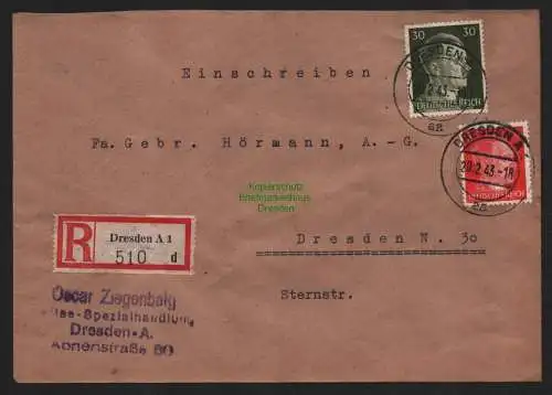 B9269 R-Brief Gebr. Hörmann A.-G. Dresden A 1 d 510 1943 Oskar Ziegenbalg Kaffee