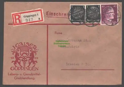 B9364 R-Brief Gebr. Hörmann A.-G. Göppingen 1 a 1943 J. Gaiser  Lebens- und