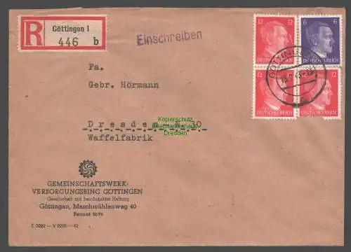 B9372 R-Brief Gebr. Hörmann A.-G. Göttingen 1 b 1943 Gemeinschaftswerk Vers