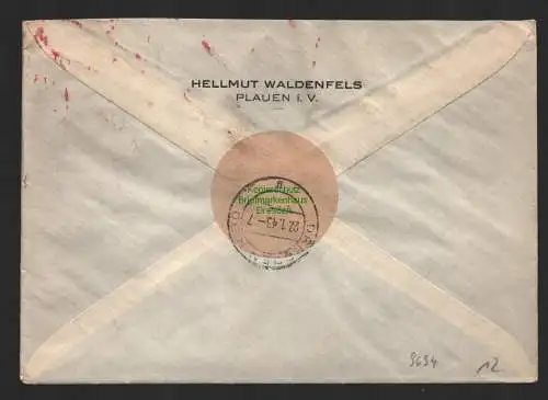 B9694 R-Brief Gebr. Hörmann A.-G. Plauen (Vogtl) 1 f Hellmut Waldenfels 1943