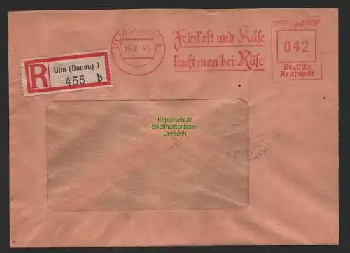 B9774 R-Brief Gebr. Hörmann A.-G. Ulm (Donau) 1 b Röse 1943 Feinkost und Käse
