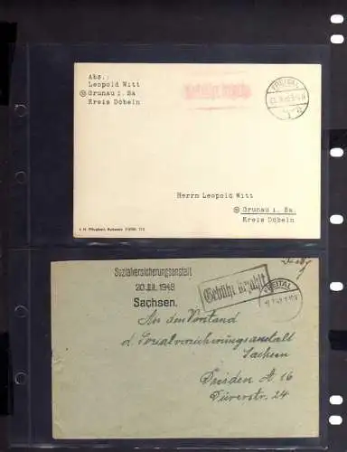 B368 5x SBZ Brief Karte Gebühr bezahlt 1945 Freital 1948 Sozialversicherungsanst