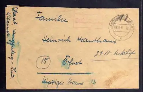 B526 SBZ Brief Gebühr bezahlt 1945 Langenberg Thür. nach Erfurt
