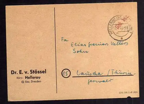 B1930 Brief SBZ Gebühr bezahlt 1948 Währungsreform Hellerau BZ Dresden