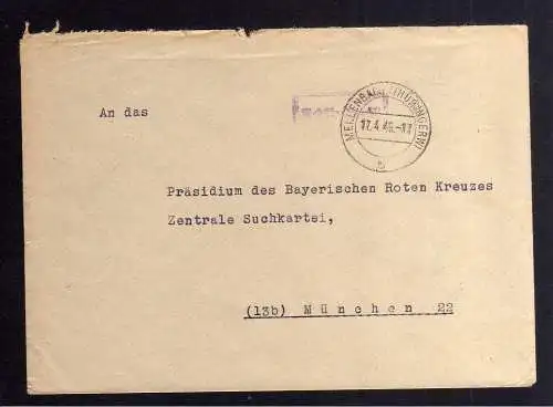 B2099 Brief SBZ Gebühr bezahlt 1946 Mellenbach Thüringerw. Bayr. Rotes Kreuz Suc