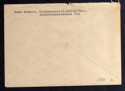 B2099 Brief SBZ Gebühr bezahlt 1946 Mellenbach Thüringerw. Bayr. Rotes Kreuz Suc