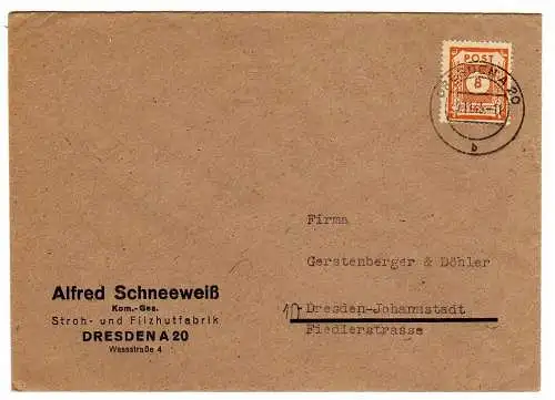 44252 Brief SBZ 59 EF Ortsbrief EF 1945 Stroh- und Filzhutfabrik Schneeweiß