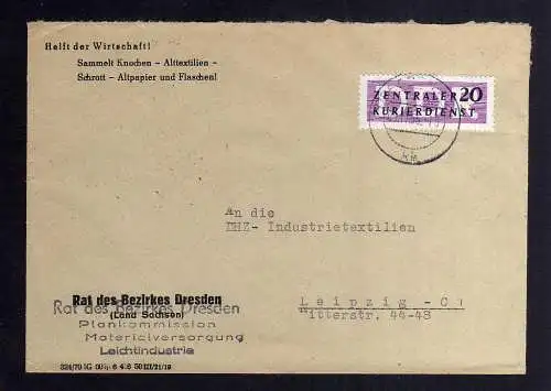 B2400 Brief DDR ZKD 7 1956 Rat des Bezirkes Dresden Plankommission nach Leipzig