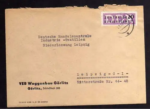 B2389 Brief DDR ZKD 7 1957 VEB Waggonbau Görlitz Leipzig DHZ Industrietextilien