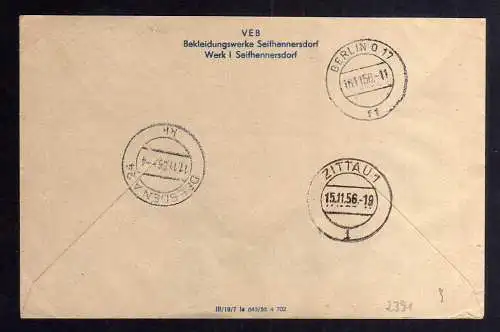 B2391 Brief DDR ZKD 7 1956 VEB Bekleidungswerke Seifhennersdorf nach Berlin