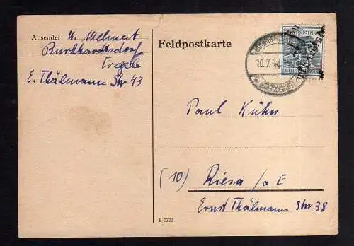 h1989 Handstempel Bezirk 41 Burkhardtsdorf 10.7.48 Postkarte