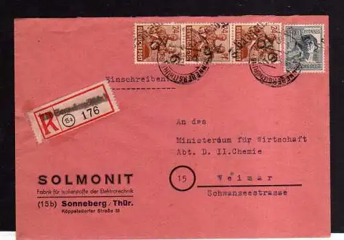 h1974 Handstempel Bezirk 16 Sonneberg 2 Brief seltener Aufdruck Einschreiben an