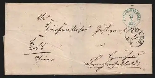 B11806 Brief Thurn & Taxis Fulda 1853 nach Langenselbold