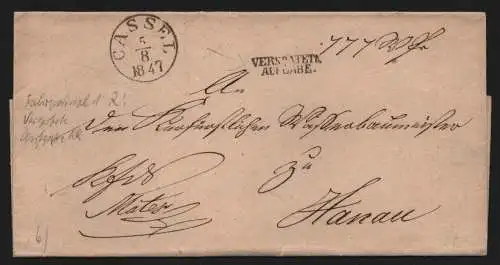 B11811 Brief Thurn & Taxis Cassel 1847 verspätete Aufgabe nach Hanau
