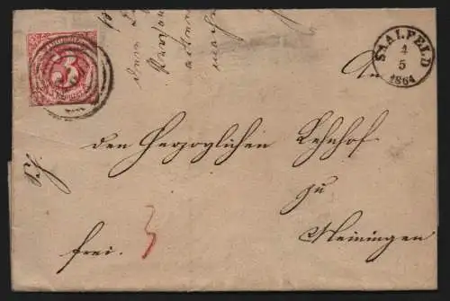 B11671 Brief Thurn & Taxis 32 Saalfeld 261 nach Meiningen 1864